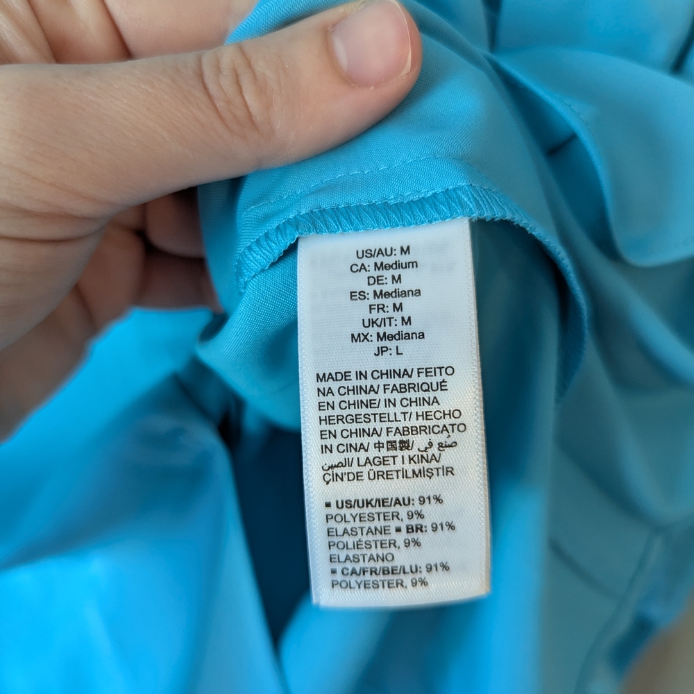 Vibrant Blue Button Down Shirt with Ruched Sleeves Medium - Picture 4 of 6